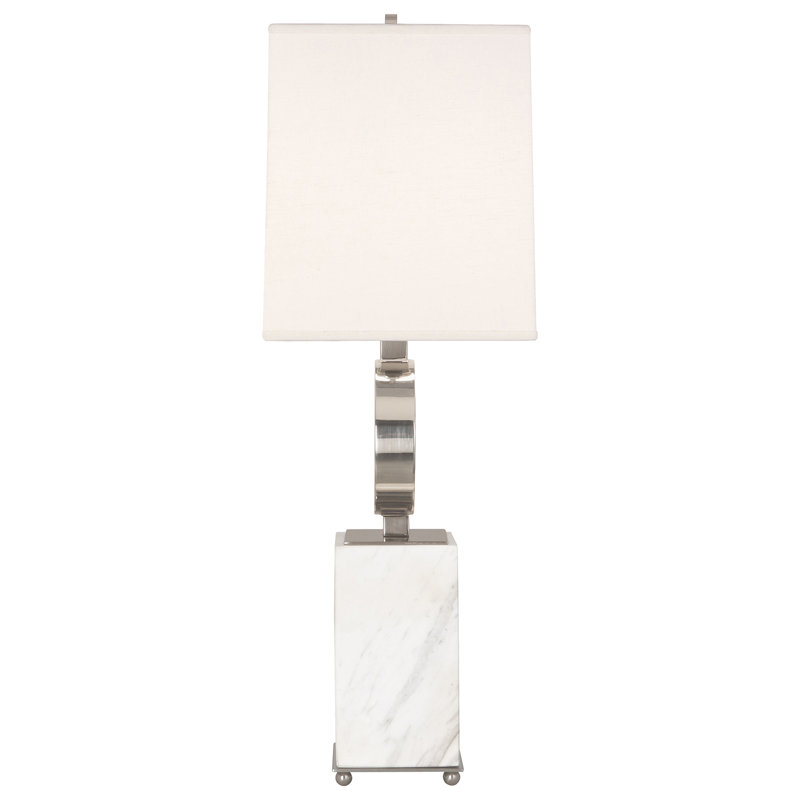 Oculus Table Lamp, Antique Silver/White Marble, Oyster Linen