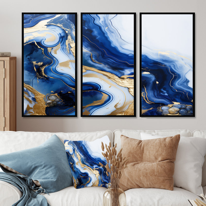 Aitana - ensemble d'impression d'art mural en marbre, Cadre flottant noir, H 40 po x l 60 po x P 1 po