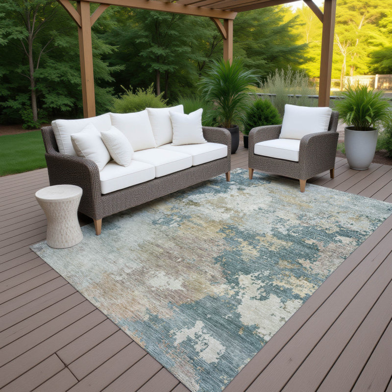 Machine Washable Indoor/Outdoor Earleville ACN2367 Abstract Rug, Rectangle 9' x 12'