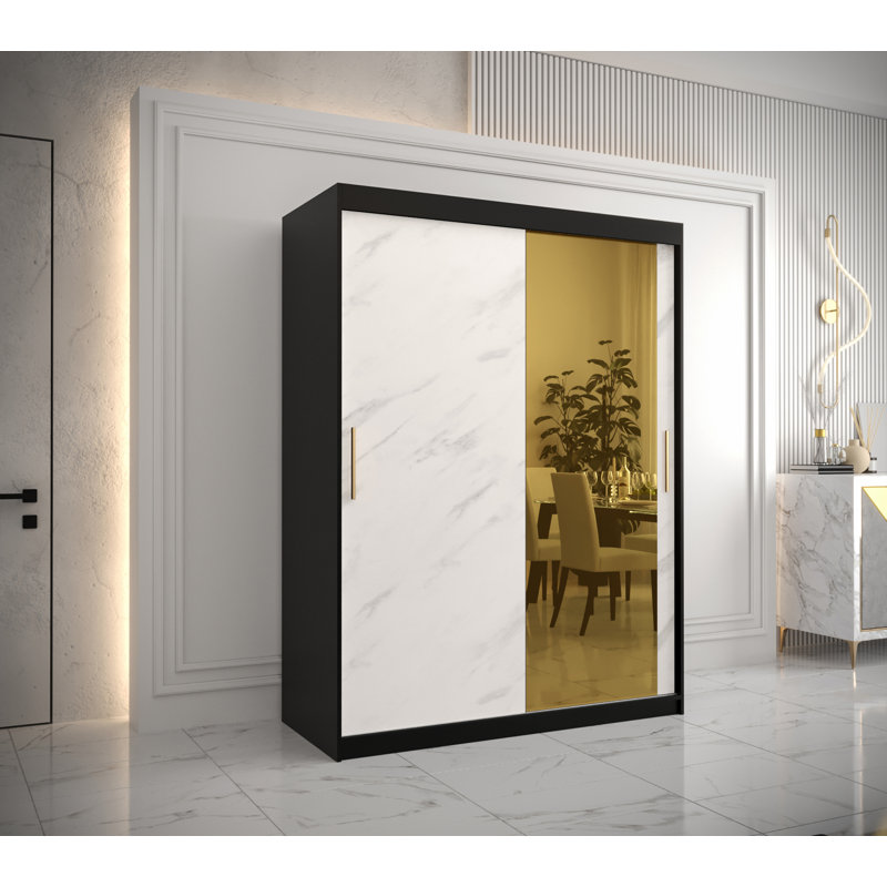 Lancashire 2 Door Manufactured Wood Wardrobe, Black/White, 200cm H x 150cm W x 62cm D