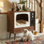 Mobilier de maison de chat en noyer rétro, salon de chat en bois en forme de télé avec tiroirs pour le salon