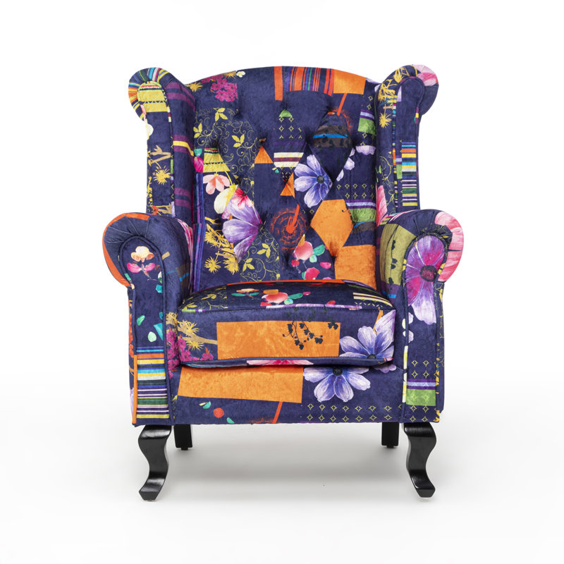 Danaye Upholstered Wingback Chair, Purple Midnight