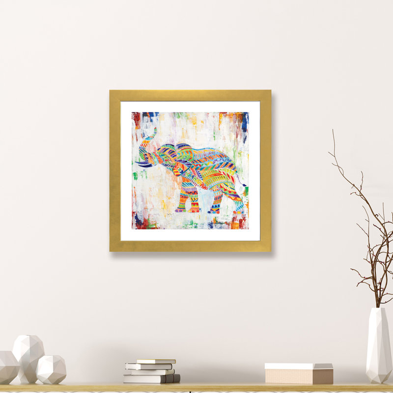 « magique éléphant » par tava studios, reproduction d’art, H 24 po x l 24 po x P 1 po, Papier encadré doré