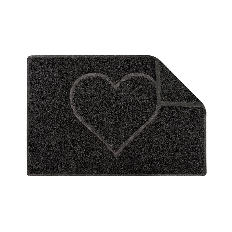 Heart Embossed Doormat in Black with Open Back, Rectangle 44 x 75cm