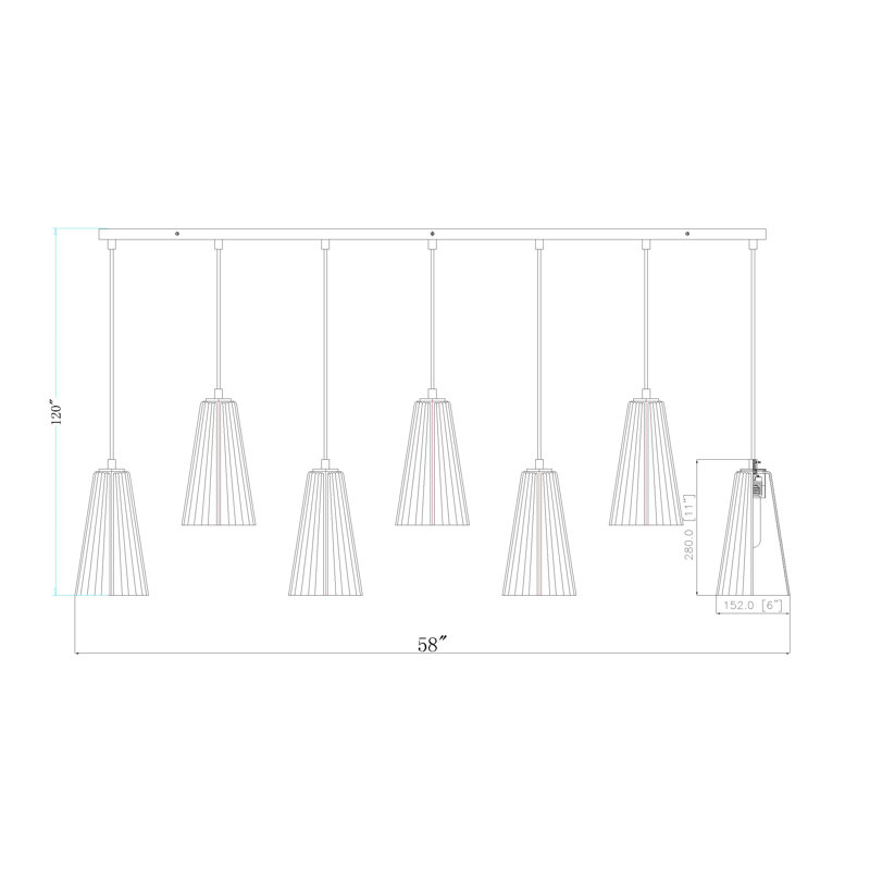Lustre linéaire à 5 lumières Ceinture, H 11 po x l 6 po x P 54 po, Noir mat