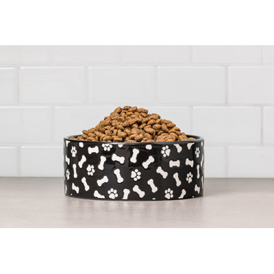 10 Strawberry Street Bone & Paw Pattern Pet Dish,  Black & White, Small