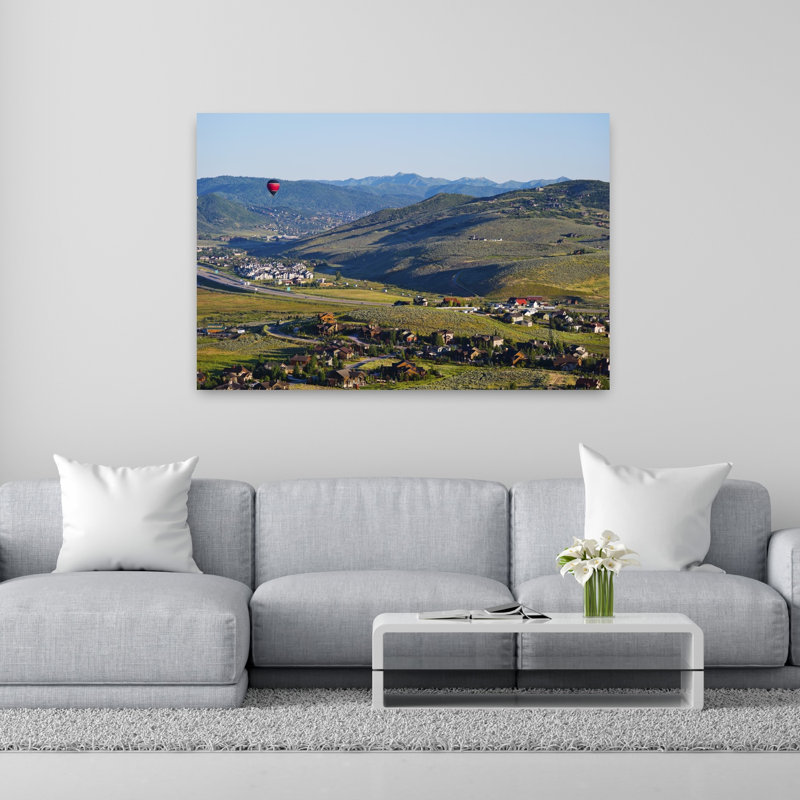 Hot air balloon flying in a valley Park City Utah USA 1 Piece Wrapped Canvas Wall Art, 101.6 cm H x 152.4 cm W