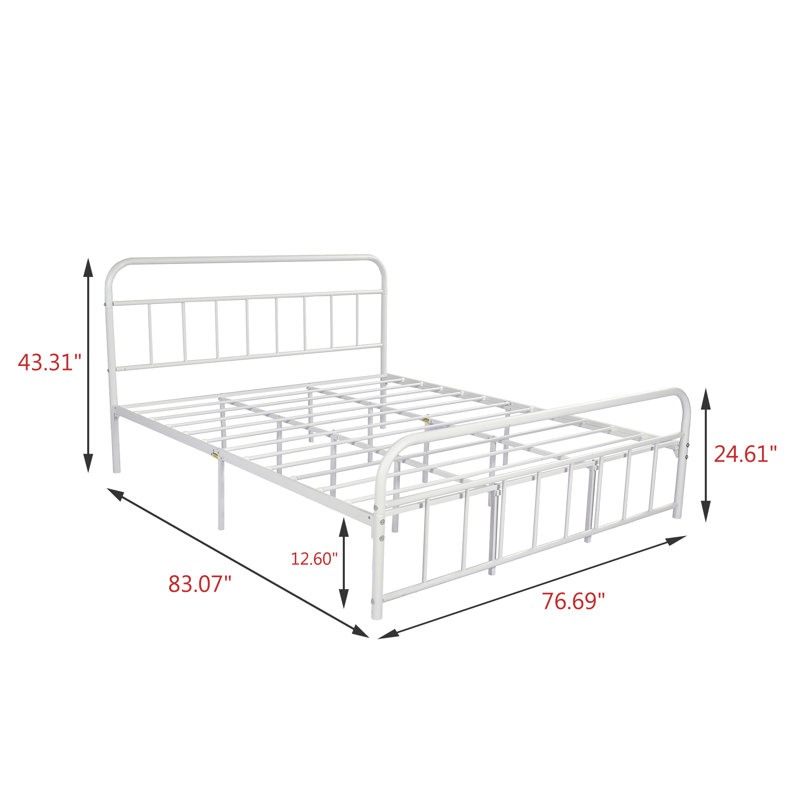 Wagaman Upholstered Metal Platform Bed, White, King