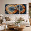 Ensemble de 3 toiles murales représentant des anneaux d'arbres craquelés bleus et orange-316427755