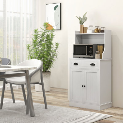 Armoire à micro-ondes avec tiroir de rangement, armoire à double porte et tablette réglable, buffet avec huche et trou de câble, armoire de rangement pour cuisine, salle à manger, salon