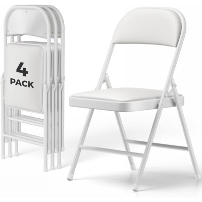 Ensemble de 4 chaises pliantes rembourrées blanches 350 lb, chaises pliantes en cuir PU pour événements, mariages et fêtes
