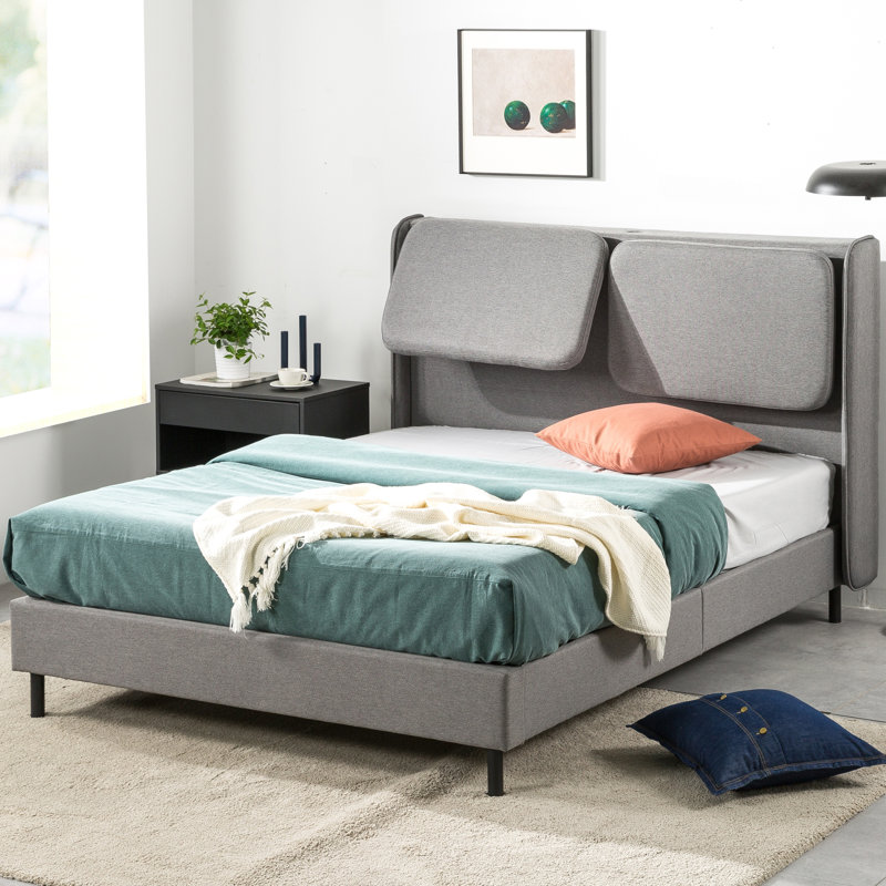 Upholstered Wingback Bed, Queen, Gray