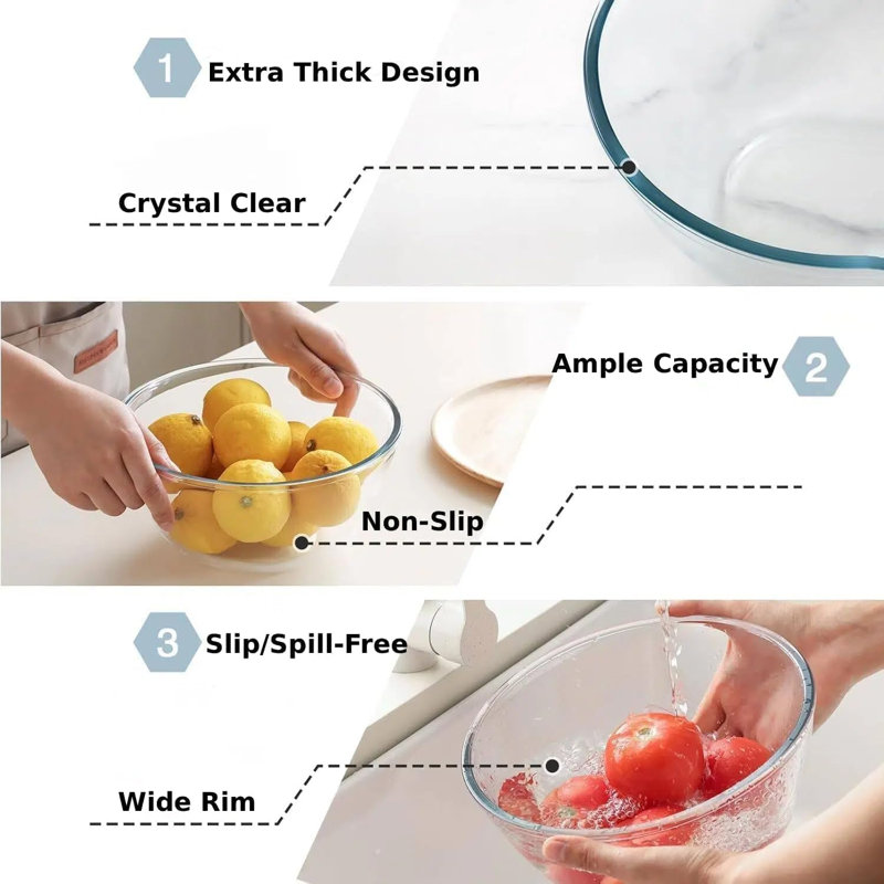 Glass Mixing Bowls with Lids Set, Nesting Salad Bowl, Glass Mixing Bowl, Prepping-Dishwasher Microwave Freezer Safe, 5 pcs, (Amber)