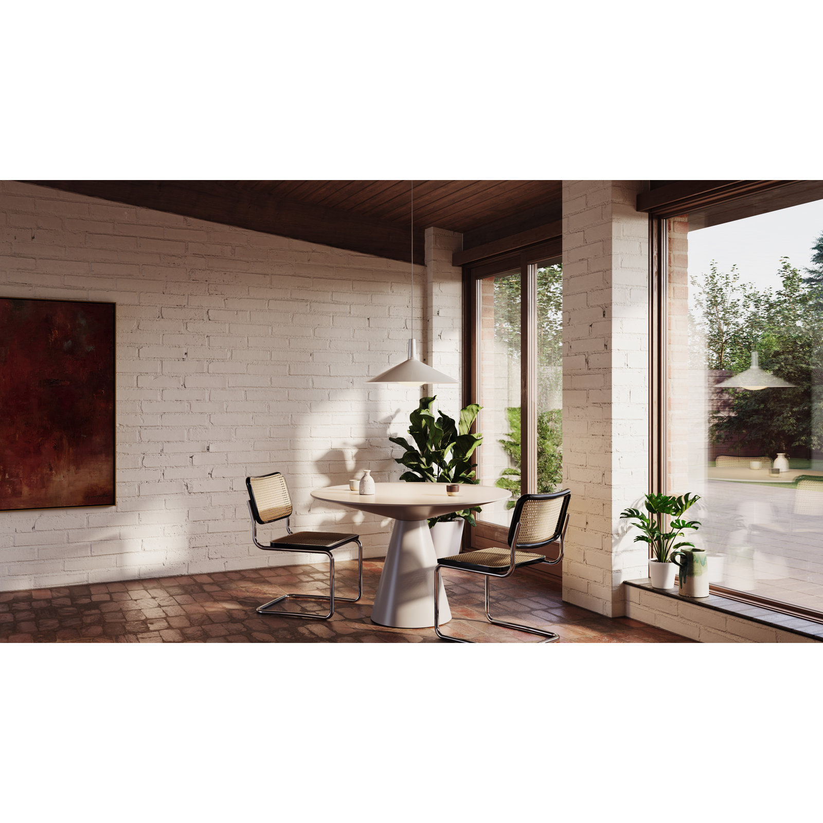 Bower Single Light Steel Aluminium Dimmable Pendant, White