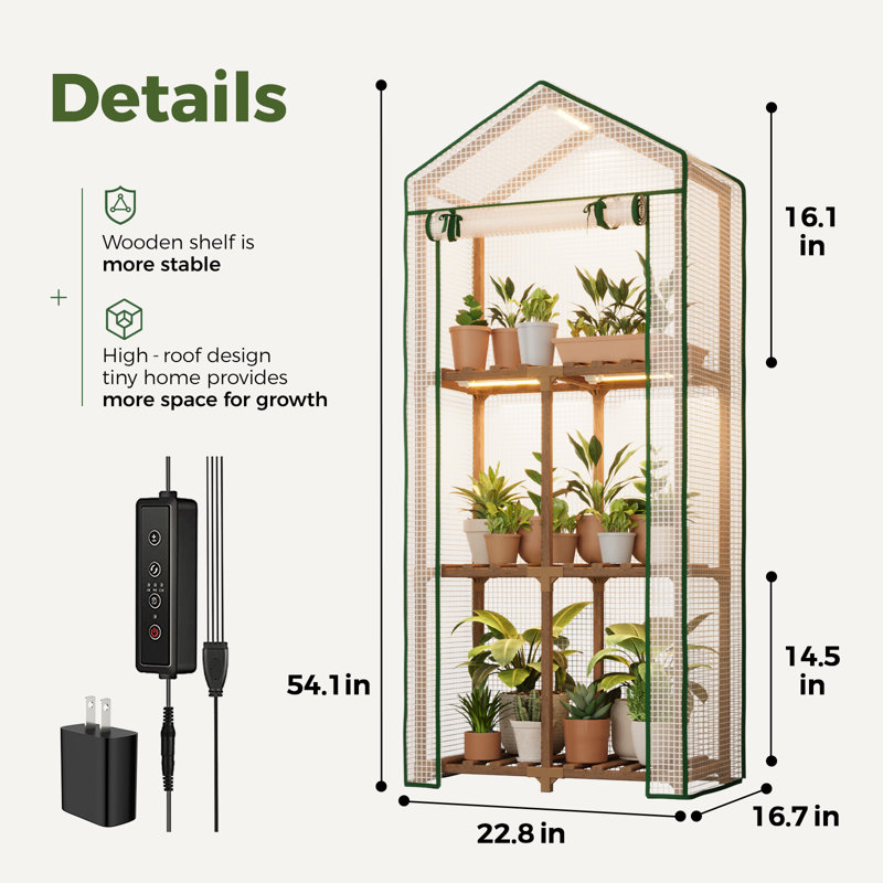 3-Tier Mini Greenhouse with Grow Light, Portable PE-Covered Warm House for Multiple Pots, Compact Patio Boho Decor