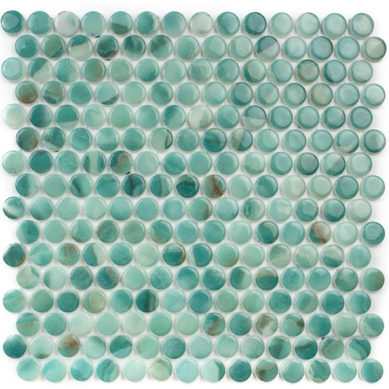Eterna Penny 12"x12" Recycled Glass Mosaic Floor and Wall Tile, Turquoise