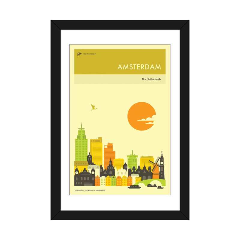 « amsterdam horizon », impression sur toile, Papier d'art encadré noir, Blanc, H 24 po x l 16 po x P 1 po