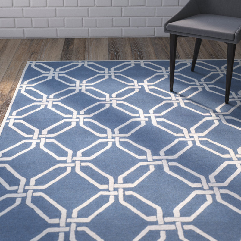 Geometric Wool Hand Woven Area Rug, Rectangle 122 x 183 cm