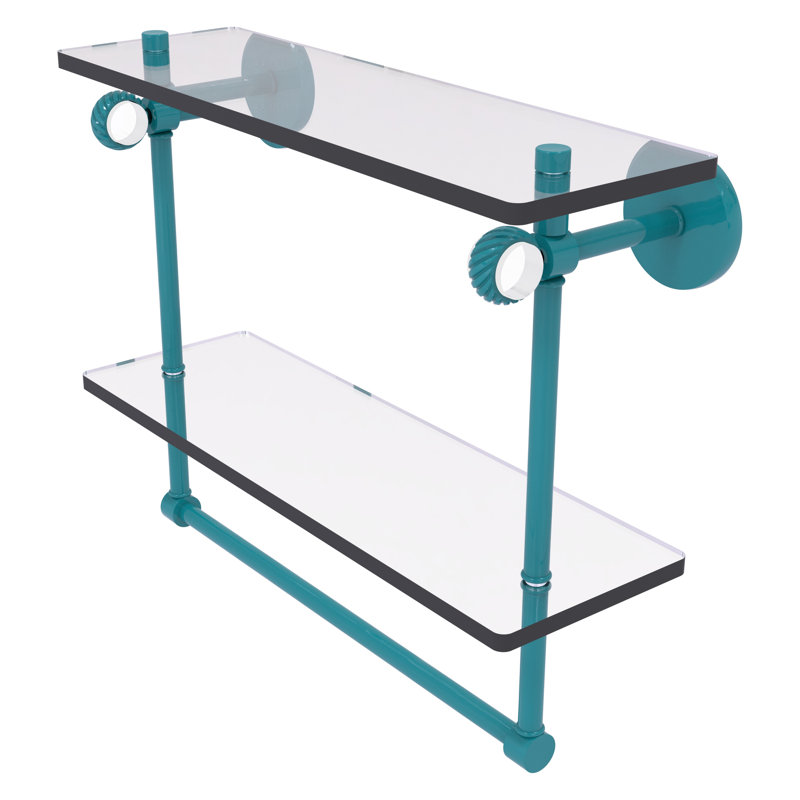 Tablette flottante 2 pièces avec barre à serviettes Clearview, H 12,8 po x l 16 po x P 5,6 po, Bleu sarcelle Glokzin