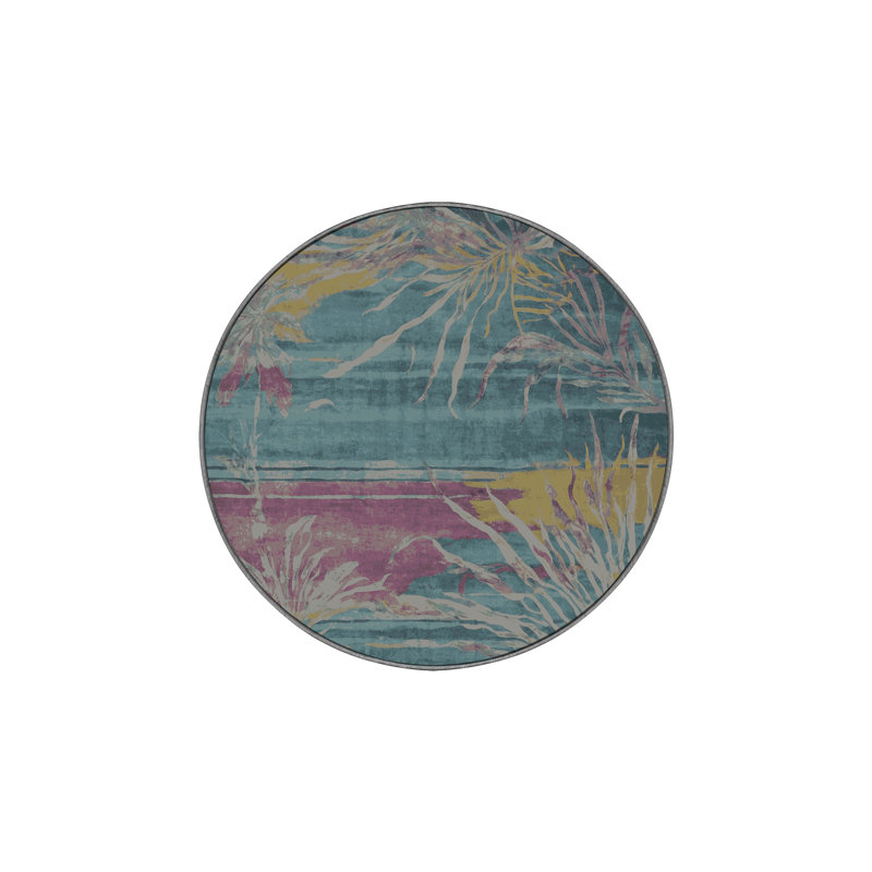 Machine Washable Gray Area Rug, Round 3'