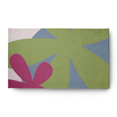 Tapis intérieur / extérieur en chenille tissé à la machine floral vert / rose