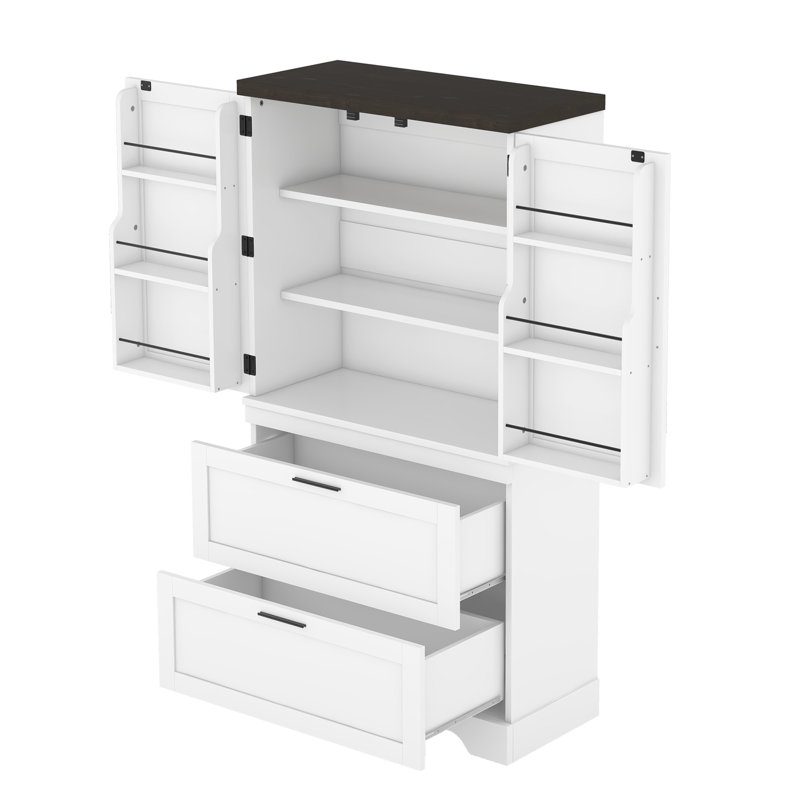 Modern Farmhouse Style Wooden Cabinet With Sturdy Frame, Inside Door Storage Divider With Drawers, White