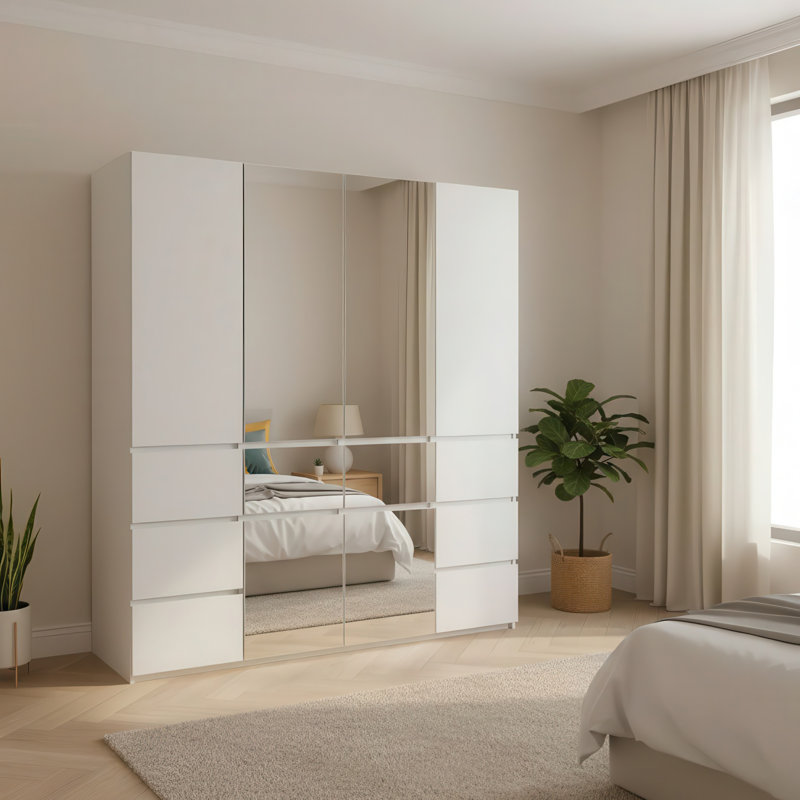 Système d'organisation modulaire en bois avec miroir Marsden, 70.9" H x 62.8" W x 17.7" D