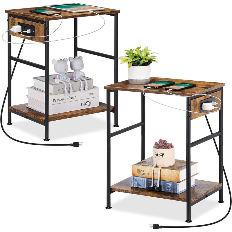Buhler End Table Set and Built-In Outlets, Brown