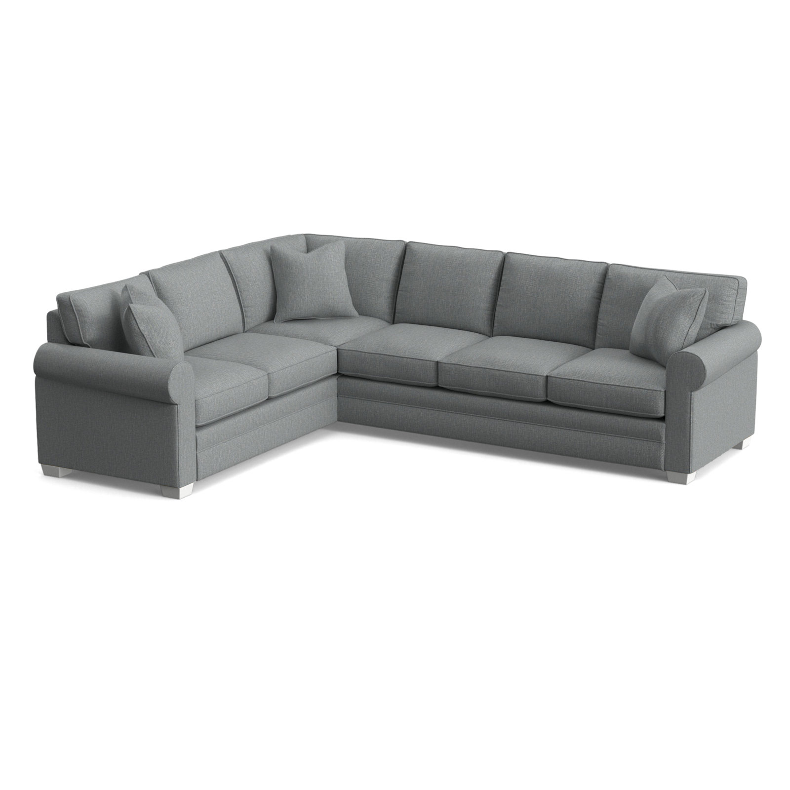 Bedford Upholstered L-Sectional, Light Blue Performance Fabric; 0851-55, Left Hand Facing, Frost White Finish