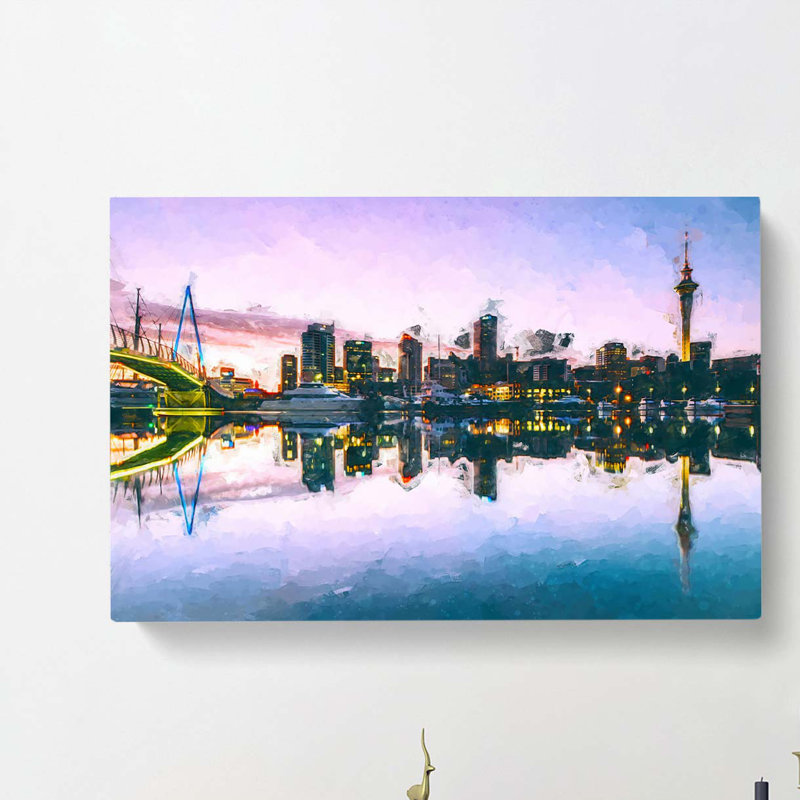Auckland Skyline in New Zealand in Abstract - Wrapped Canvas, 35cm H x 50cm W x 3cm D