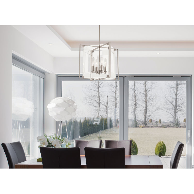 Lustre rectangulaire à 4 lumières, H 15,5 po x l 14,75 po x P 14,75 po