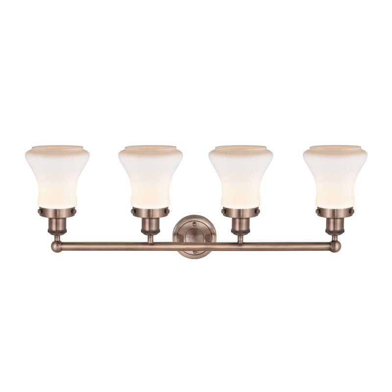 Éclairage pour meuble-lavabo à 4 lumières à intensité variable Asadbek, Blanc mat, Cuivre antique