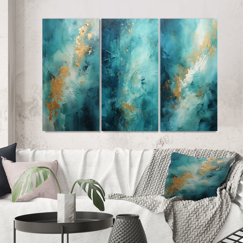 «Turquoise Tranquility», 3 pièces sur toile, H 20 po x l 36 po, Toile tendue