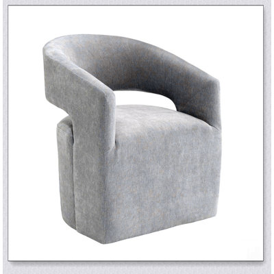 Contemporary Barrel Back Armchair With Smooth Rolling Casters And Neutral Textured Fabric For Modern Living Room Spaces