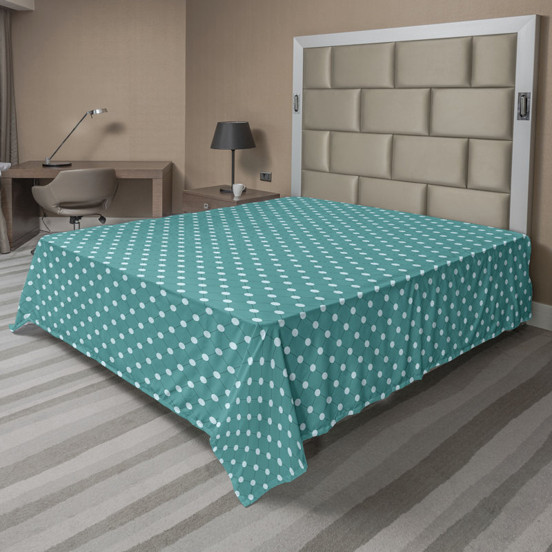 Drap-housse à motif floral Ambesonne, Bleu sarcelle, bleu pâle / pois, Drap plat grand