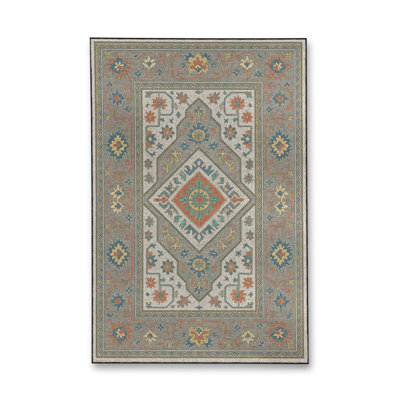 Tapis bleu tissé lavable rétro Mosso