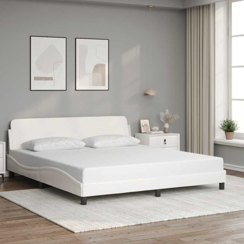 vidaXL Bed Frame Dover White 152x203 cm Faux Leather, Queen, White
