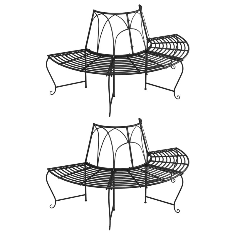  Banc demi-rond 2 pièces en acier noir de 62,6 po de diamètre