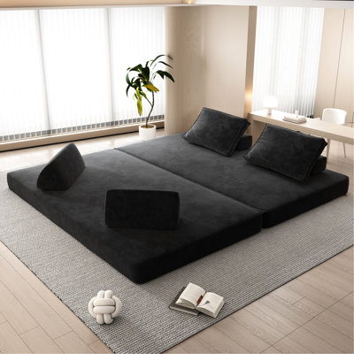 Beige, 86,6 po, lit multifonctionnel, revêtement moelleux en chenille, support stable pour dormir, lit gris de 86,6 po avec dossiers amovibles et excellente respirabilité