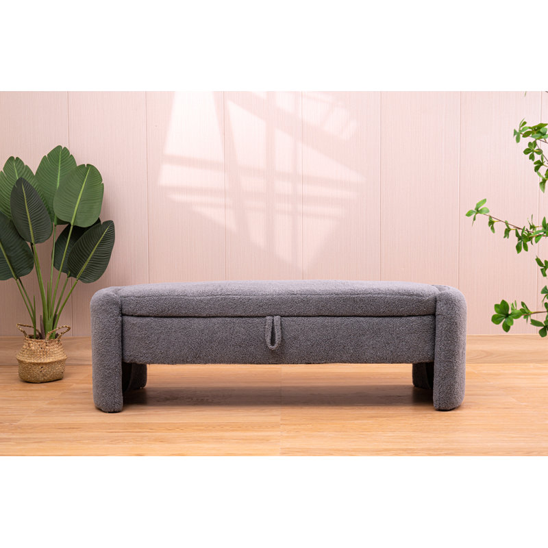 Repose-pieds rectangulaire large de 57 po Mailyn, Tissu gris, Gris