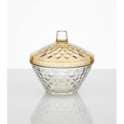 Glass Jar with Diamond Cut Amber Cover