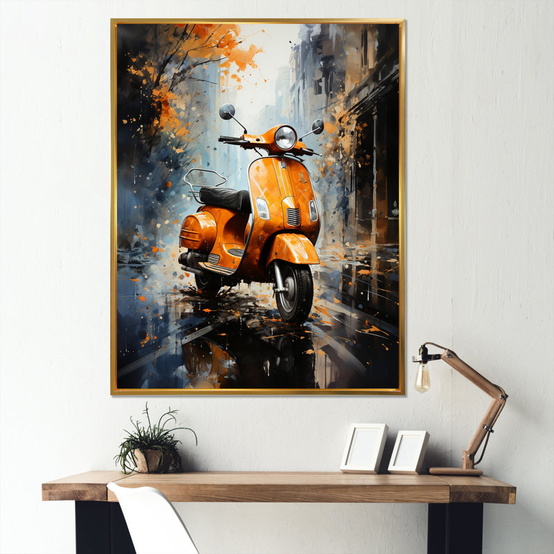 «Orange Urban Scooter Vibes» sur toile, H 20 po x l 12 po x P 1 po, Cadre flottant doré