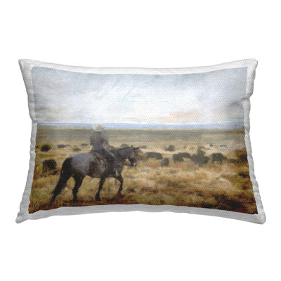 On The Range Cowboy Printed Outdoor Throw Pillow Design by Nina Blue