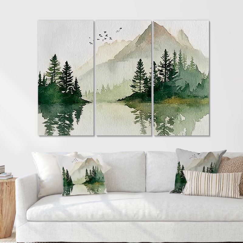 Ensemble de décorations murales vertes et blanches, Toile tendue, 28" H x 36" W, Ne s’applique pas