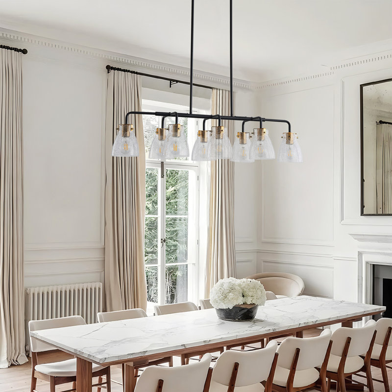 Luminaire linéaire pour îlot de cuisine à 8 lumières avec abat-jour en verre