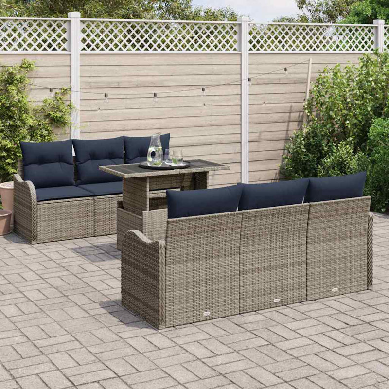 Ensemble de canapé de jardin avec coussin 7 pièces vidaXL, Coussin bleu marine / structure grise