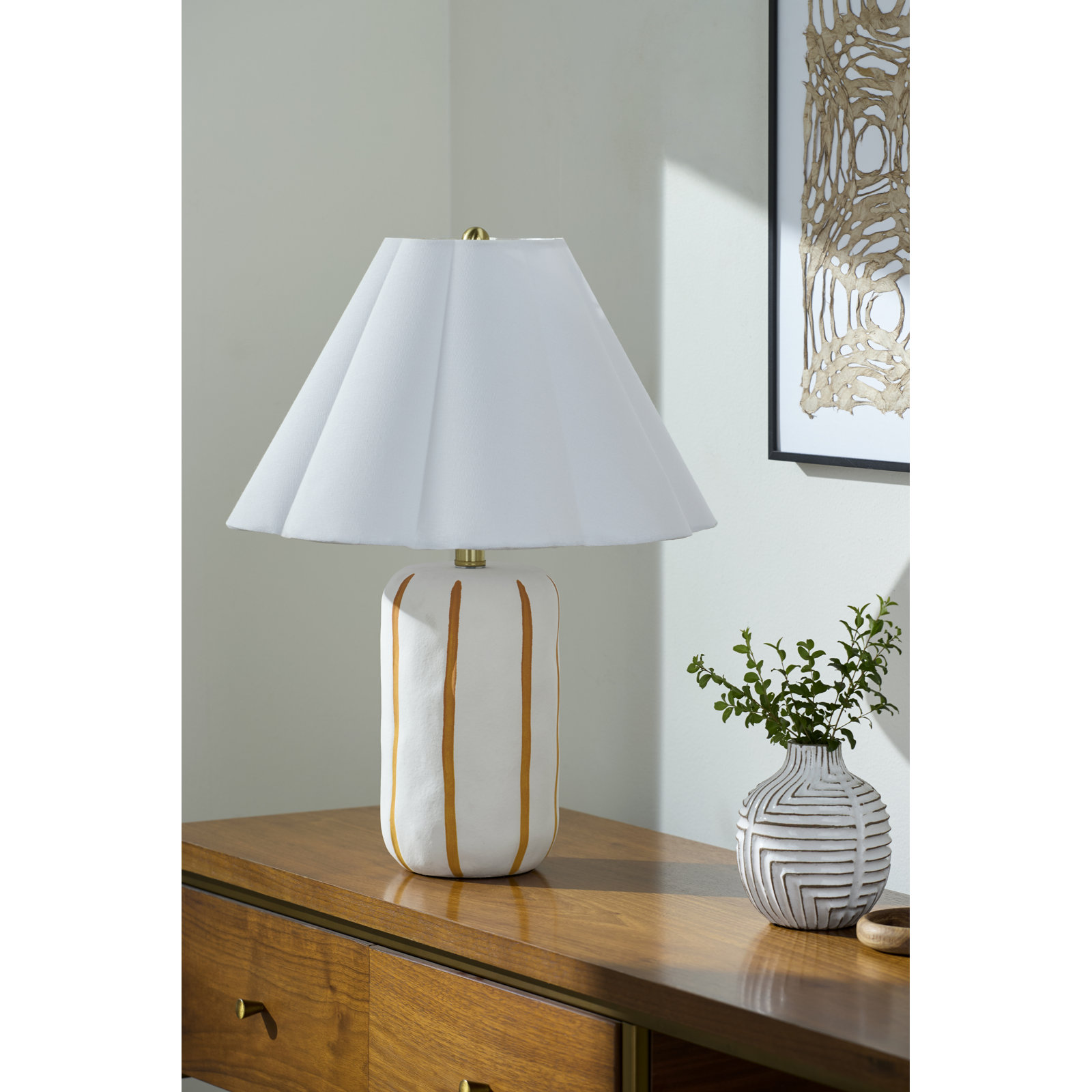 Ceramic Table Lamp, Cream, 21"H x 16"W x 16"D