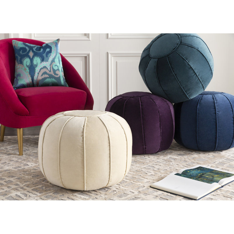 Zebulon Velvet Pouf, Navy
