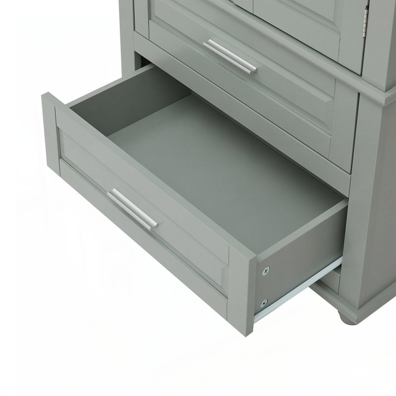 Tall Storage Cabinet with Two Drawers for Bathroom, Waterproof and Durable with Adjustable Shelves, Gray