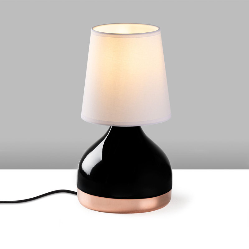 Élégante lampe de table noire, corps en métal avec capuchon en tissu, 6,7 po x 6,7 po x 13 po | Conception élégante, douille E27 (40 W maximum), parfaite pour le décor du salon et de la chambre à coucher, indice IP20, concept moderne noir et blanc